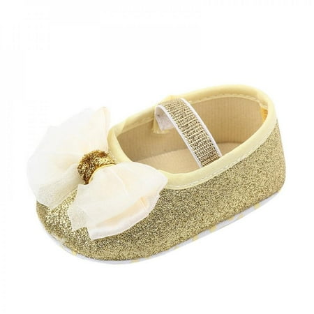 

Autumn Baby Girl Anti-Slip Casual Walking Shoes Bowknot Sneakers Soft Soled First Walkers Golden 11