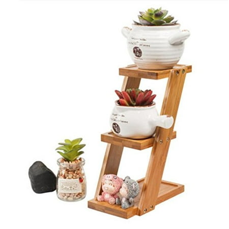 3 Tier Bamboo Small Plant Stand Succulent Flower Rack Desk Decor