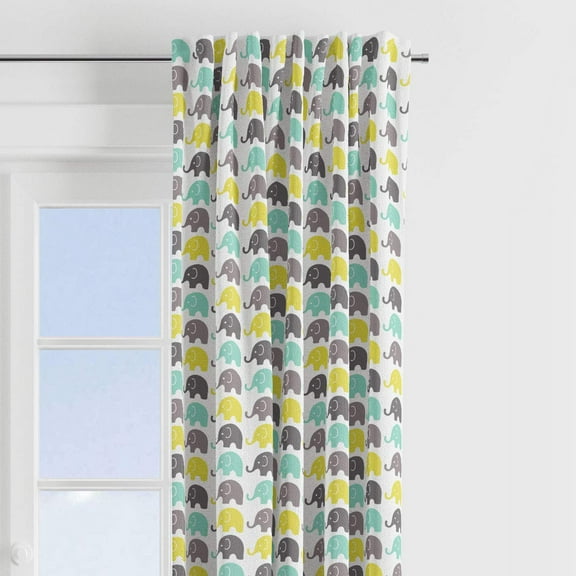 Bacati Unisex Mini Elephants Single Window Curtain Panel Non-Light Blocking, Mint/Yellow/Grey