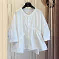 thumbnail image 2 of ShomPort Cotton Linen Blouses for Women V Neck 3/4 Sleeve Fall Tops Solid Loose Basic Shirts, 2 of 5