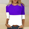 thumbnail image 2 of IROINID Hauts à Manches 3/4 Réduits pour Femmes T-shirt Imprimé Ample Blouse Mi-Longue Col Rond Hauts de Détente, Violet, 2 of 4