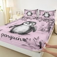 thumbnail image 3 of jejeloiu Cartoon Antarctic Penguin Bed Sheets,Wild Animal King Sheets,Pink Black Sheet Set For Girls Teens,Microfiber Bedroom Decor,4-Piece, 3 of 7