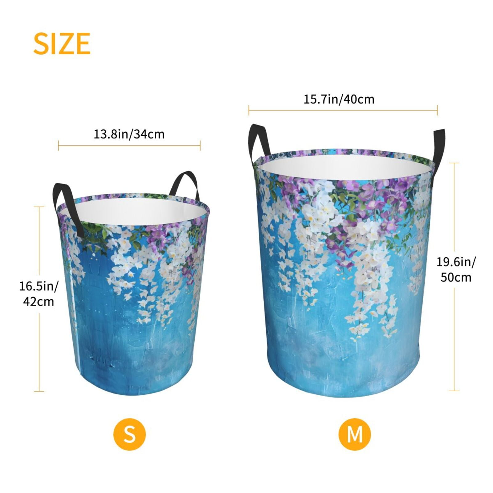 Large Laundry Basket with Handles - Hanging Orchids Floral Blue Kids Baby Dirty Clothes Laundry Hamper for Bedroom Aesthetic