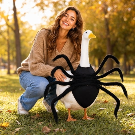 Big White Gooses Outdoor Festival Set Decorative Sculpture Halloween Lawn Porch Goose Clothing Costume 2pc Set