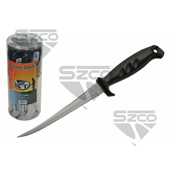 SZCO 11" Fish Fillet Knife Set – 12 Piece Jar with Black Handles, 3Cr14 Stainless Steel Blades, Full-Size Prep Knives