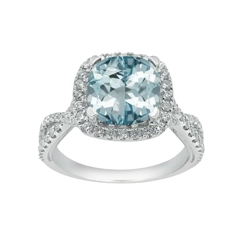 HeartsAndYou 2ct Natural Blue Aquamarine Split Band Engagement Ring 18K 14k SOLID White Gold