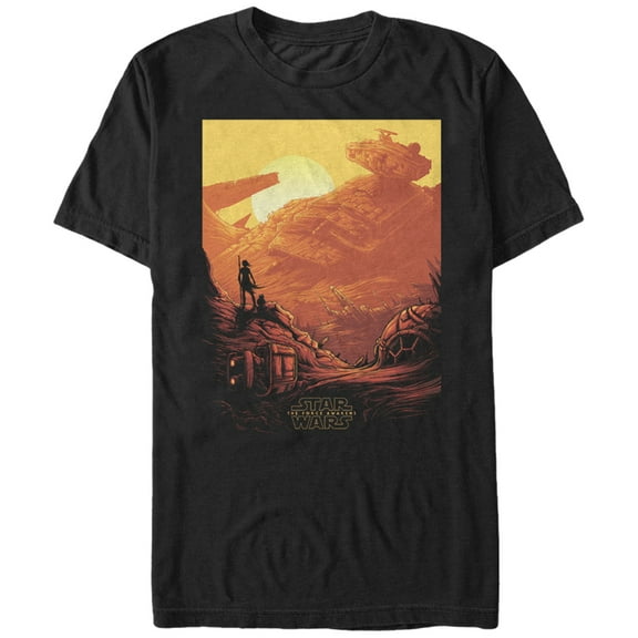 Men's Star Wars The Force Awakens Rey Jakku Sunset  Graphic Tee Black Large