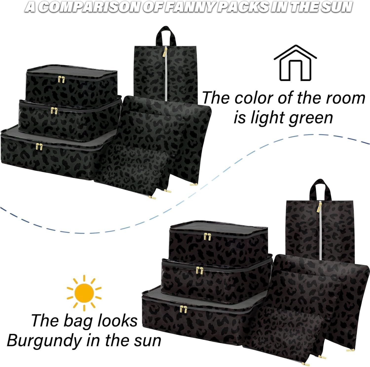 7 Set Packing Cubes Travel Luggage Organizers for Suitcase Travel Accessories with Shoe Bag for Women Girls Aesthetic Cute-Black Leopard