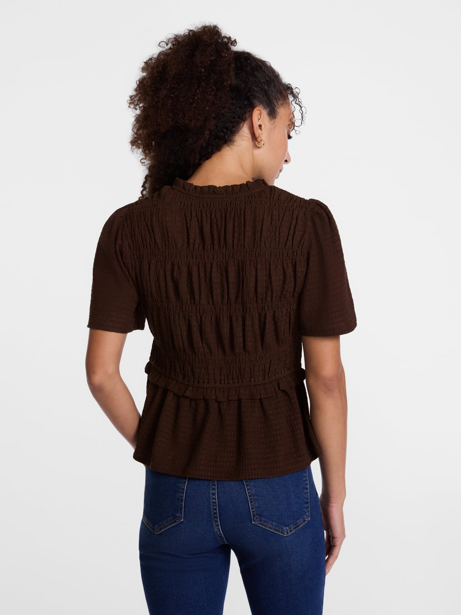 Scenario Women's and Women's Plus Textured Tie Front Top, Sizes XS-4X