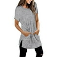 thumbnail image 4 of Summmer Inleife Women Fashion Round Neck Solid Pocket T-Shirt Tops Short Sleeve Loose Blouse Sizes S-XXL, 4 of 5