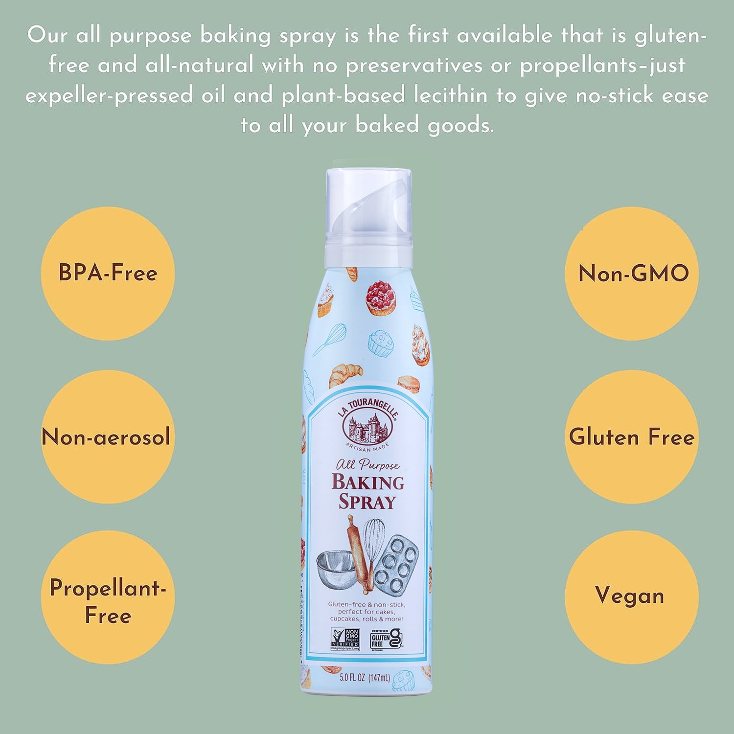 (3 pack) La Tourangelle All Purpose Baking Oil Spray, 5 fl oz (147 ml)