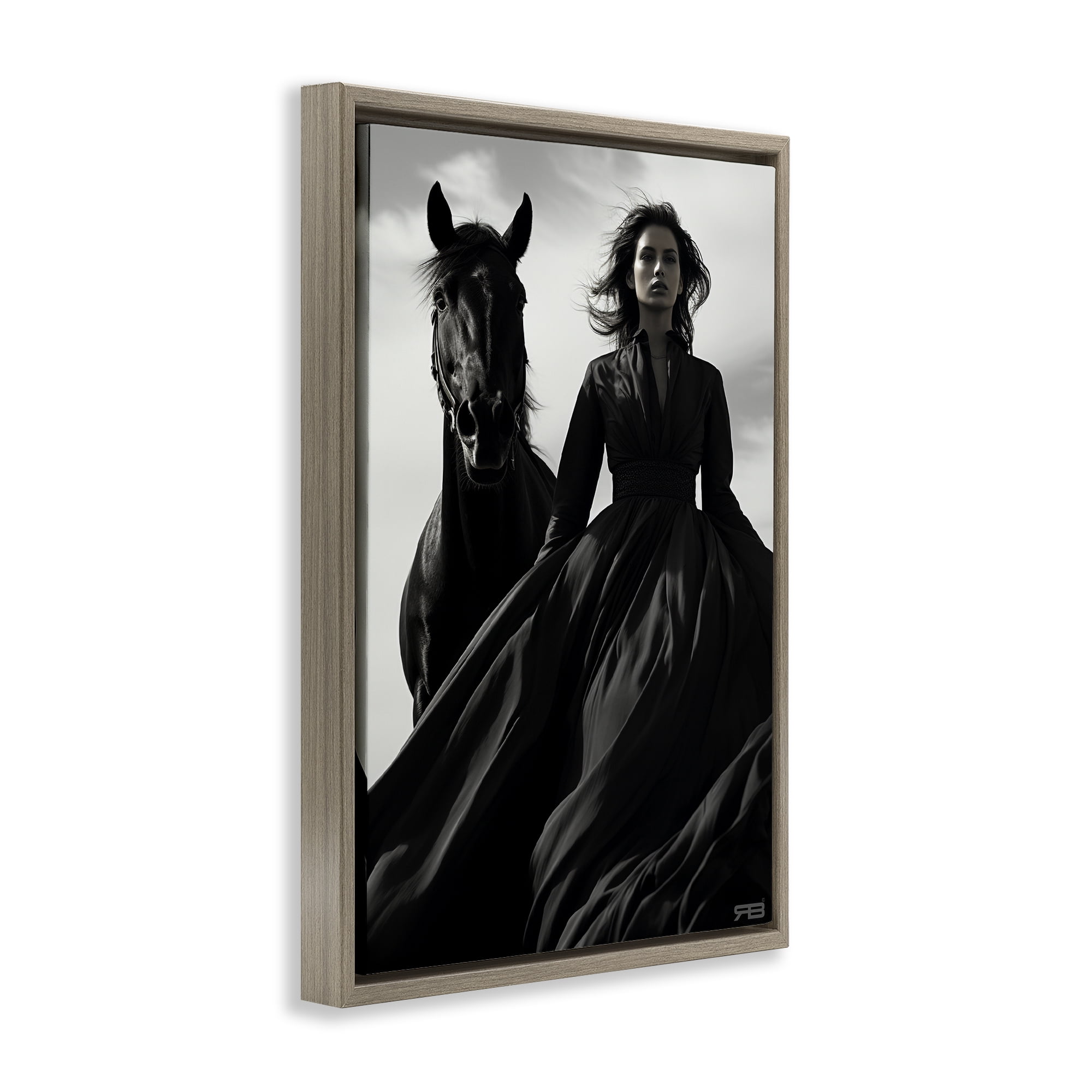 Stupell Industries Trendy Woman with Horse People Painting Brown Floater Framed Canvas Art Print Wall Art, 17 x 25