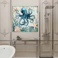 thumbnail image 4 of Wall Art Prints, Nautical Octopus Framed Canvas Prints for Bedroom Living Room Bathroom Office, Coastal Vintage Coral Starfish Ocean Gallery Wrap Wall Art Poster for Gifts Home Decor 28"x28", 4 of 9