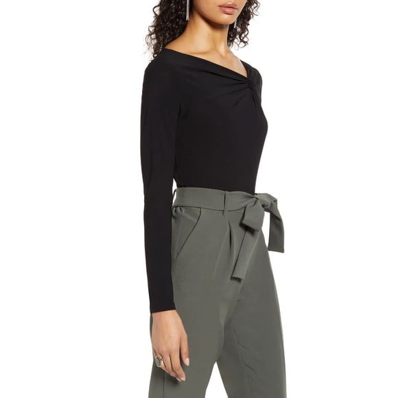 Halogen women's Twist Neck Fashion Knit Top Long Sleeve black Size M