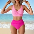 thumbnail image 2 of Huesdet Women Two Piece Swimsuits Ribbed One Shoulder Bikini Sets Mid Waist Bathing Suit(Pink,L), 2 of 9