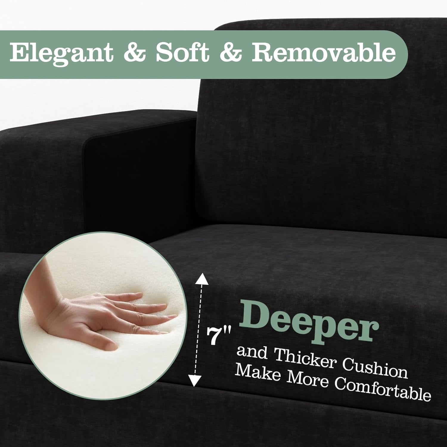 Techmilly Modern Comfy Deep Seat Sofa,3 Seater,for Living Room Bedroom,Apartment,Lounge,Dark Gray Chenille