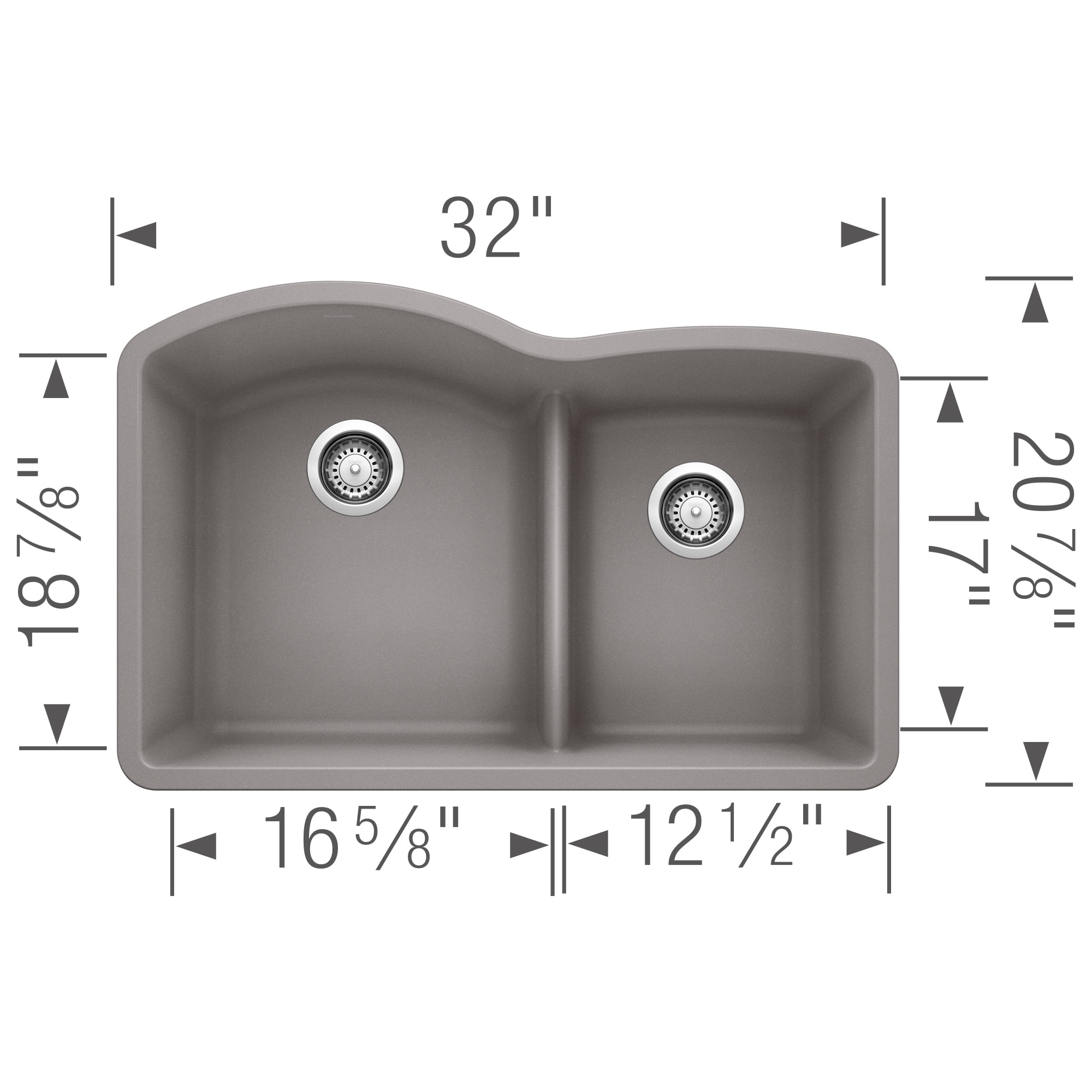 Blanco DIAMOND 1-3/4 with Low Divide SILGRANIT Sink Metallic Gray