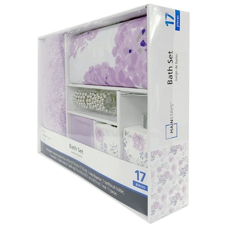 Mainstays 17-Piece Bathroom Set, Purple Floral