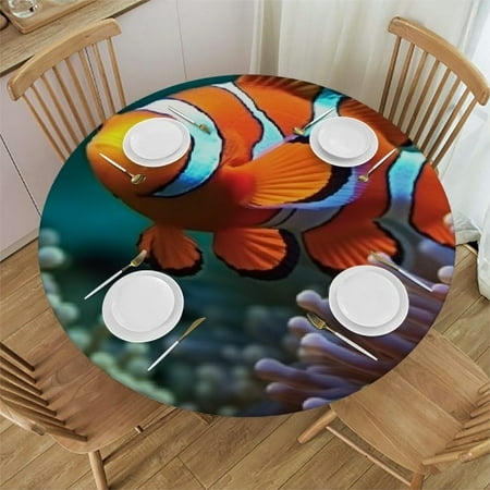 

Sheronv Clown Fish Sea Anemone Underwater Round Tablecloth Stain Resistant & Washable Perfect for Indoor Outdoor Dining Kitchen Wedding & Parties 100% Polyester Table Cover Tablecloths 54 -58