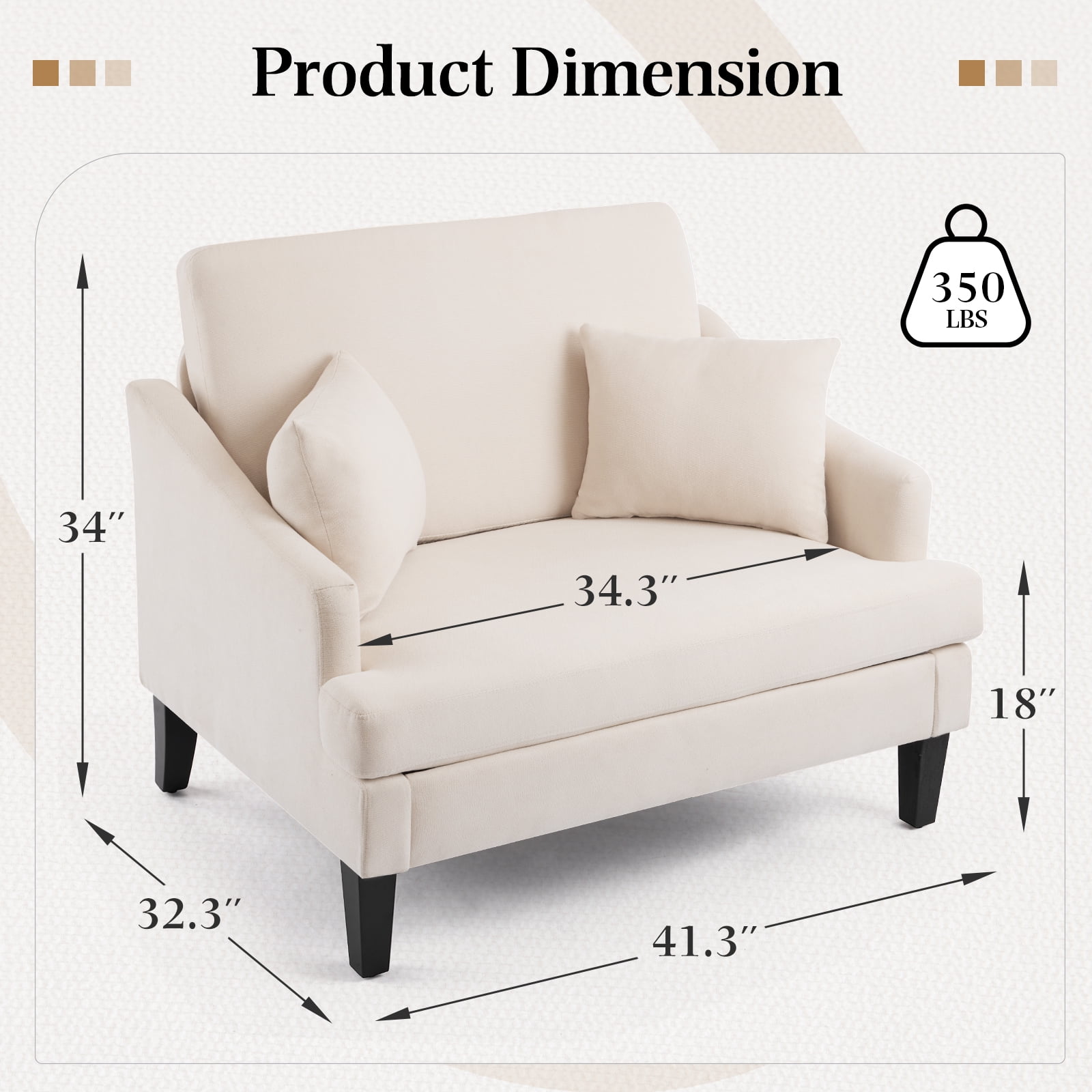 Bezseller Oversized Accent Chair with High Back, Armchair for Living Room or Bedroom, Beige