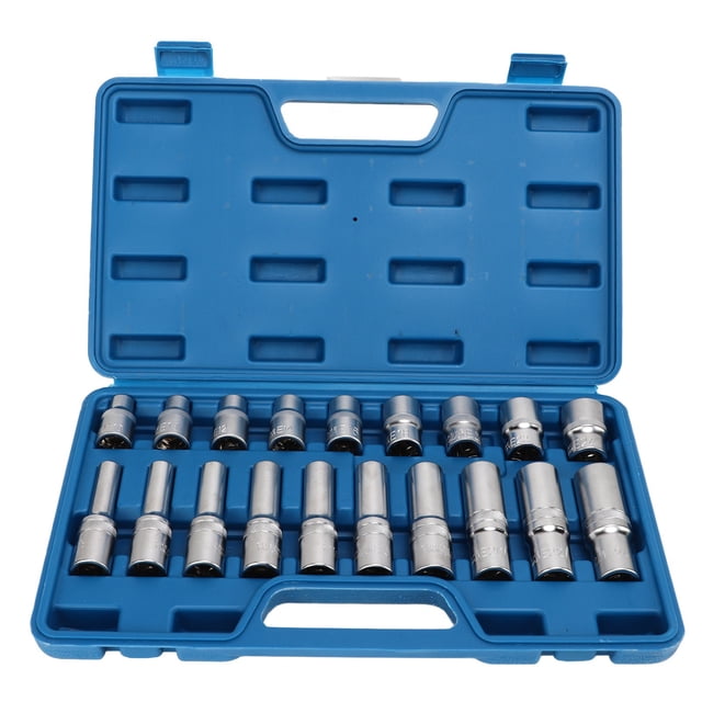 Star Female Socket Set, Rustproof Universal External Torque Star Socket Kit Silver 1/2in Drive 19 PCS With Blow Molding Case For Car ANGGREK Descripción de la referencia