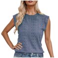 thumbnail image 3 of Cropped Tops para Mujeres Verano Suave de punto acanalado plisado Slim Túnica Tops Casual Sólido de manga corta Crewneck Salir Camisas, 3 of 8