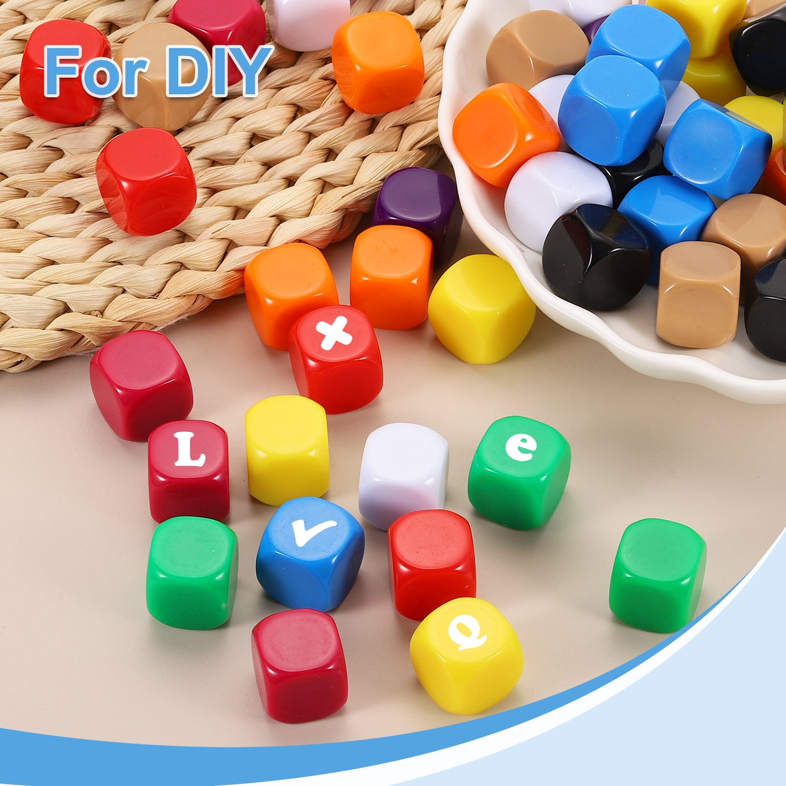 100Pack Rounded Blank Six Sided Dice 16mm/0.6inch Acrylic Dice, 10 Colors