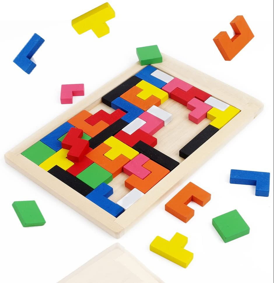 Kid Wood Tetris Building Puzzle Stacking Blocks Wooden Montessori Toy Gift 