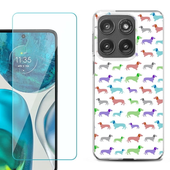 Shockproof Phone Case for Motorola Moto Edge 2026, by OneToughShield - Colorful Dachshund/Puppy