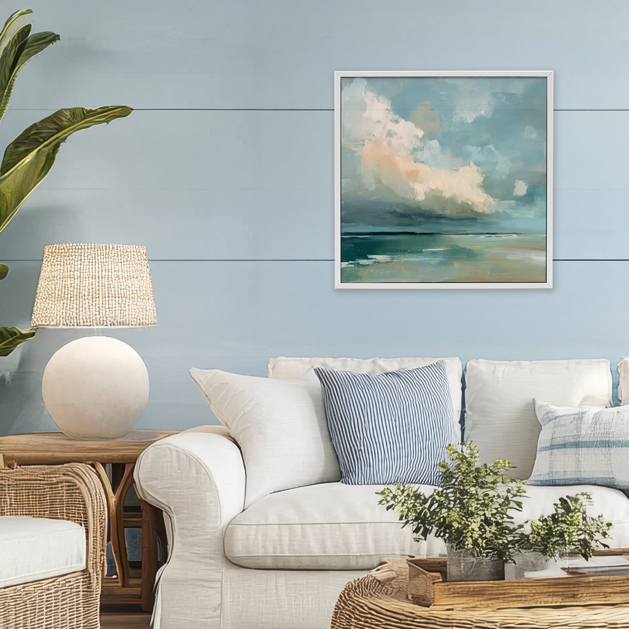 Stupell Industries Stormy Beach with Overhead Clouds White Framed Giclee Art, design by Kim Curinga