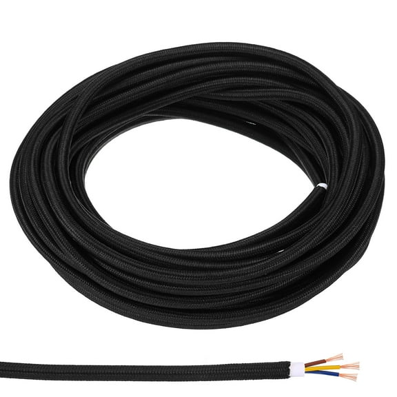 Uxcell Fabric Cloth Covered Round Wire, 32.8ft 18AWG 3 Core Vintage Woven Electrical Cord, Black
