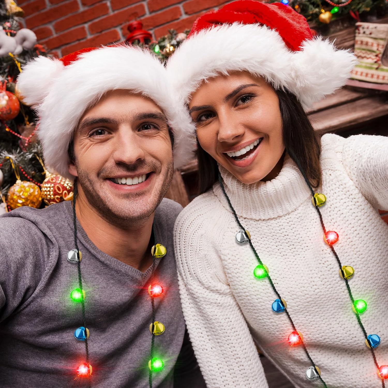 2Pcs Christmas Light Necklace, Bells Light up Christmas Necklace, Jingle Bells Xmas Necklaces Women Men, 3 Modes Party Favors Ugly Sweater Holiday Party Supplies Accessories