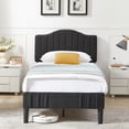 thumbnail image 2 of VECELO Set of 2 Twin Bed Frames, Modern Upholstered Platform Bed Frame with Flannel Fabric Adjustable Headboard, No Box Spring Needed, Dark Gray, 2 of 7