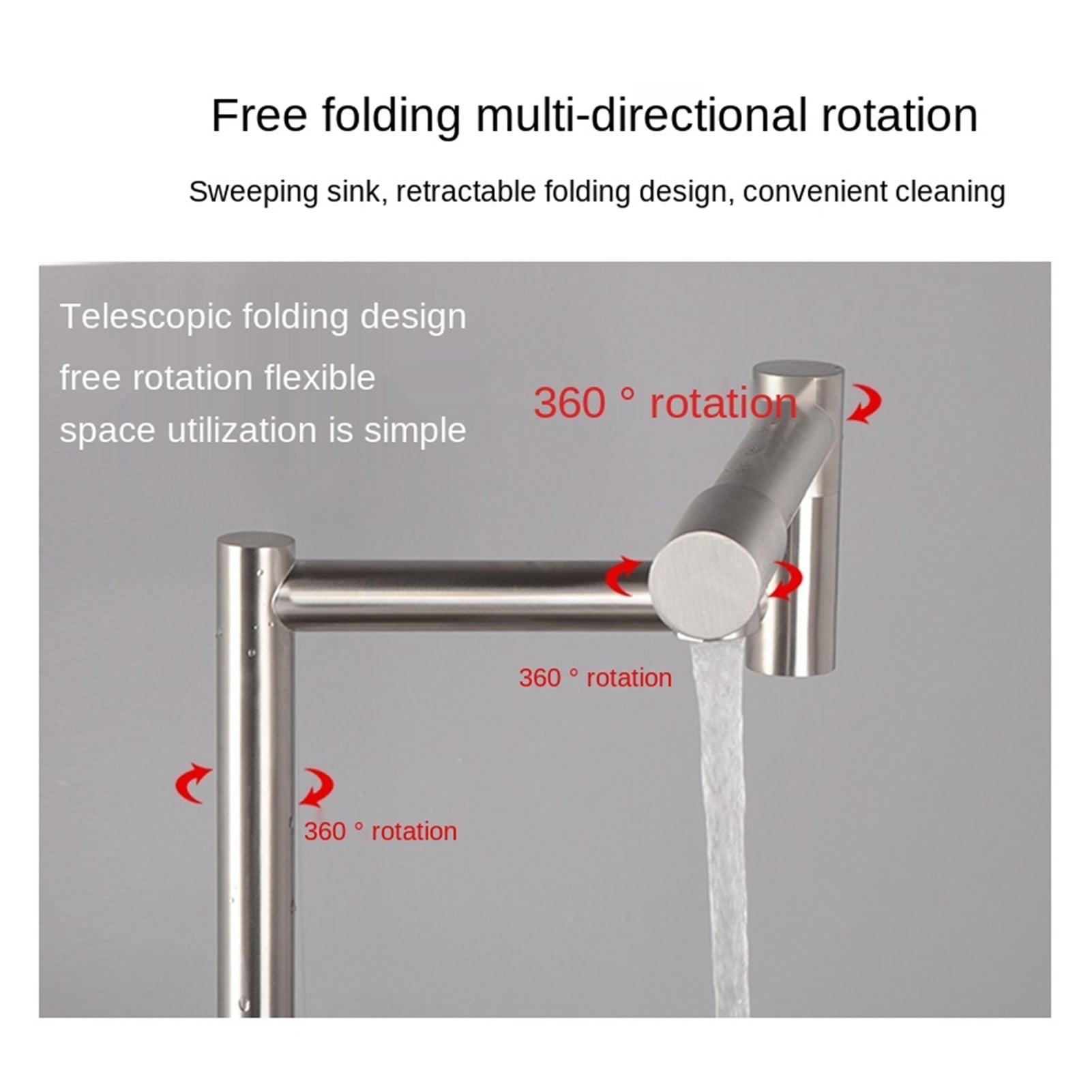 Folding Faucet 304 Stainless Steel Kitchen Faucet Sink Sink Sink Hot And Cold Water Faucet Rotatable ,360° Swivel Spout