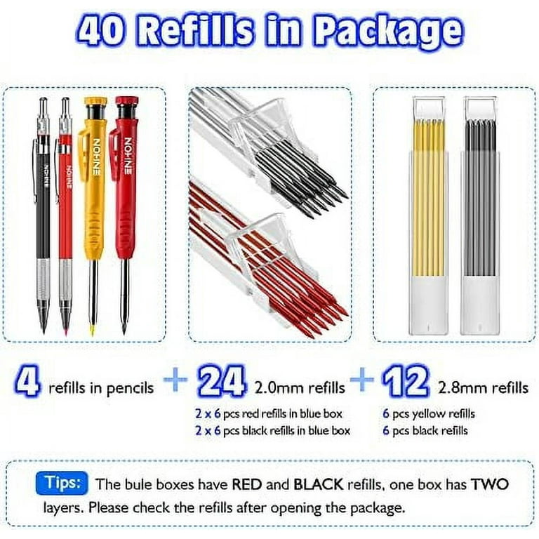 Mechanical Carpenter Pencil with 12 Refills Woodworking