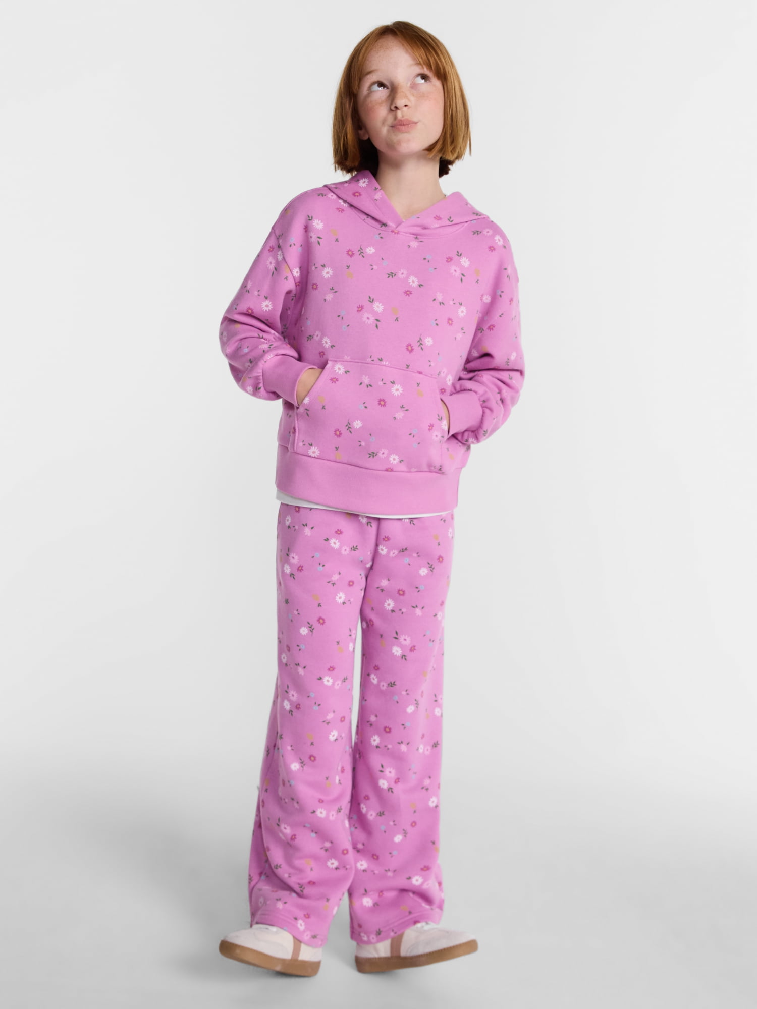 Wonder Nation Girls' Pullover Fleece Hoodie with Long Sleeves, Sizes 4-18 & Plus