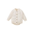 thumbnail image 1 of Qiylii Newborn Baby Girls Boys Long Sleeve Romper, Plain Color Button Waffle Bodysuit, Casual Simple Style Short Jumpsuit,0-24M, 1 of 9