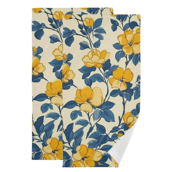 Yellow Flowers Blue Leaves Hand Towel Absorbent Bath Towels for Bathroom Sports Gym(28.3" X 14.4") Set of 2