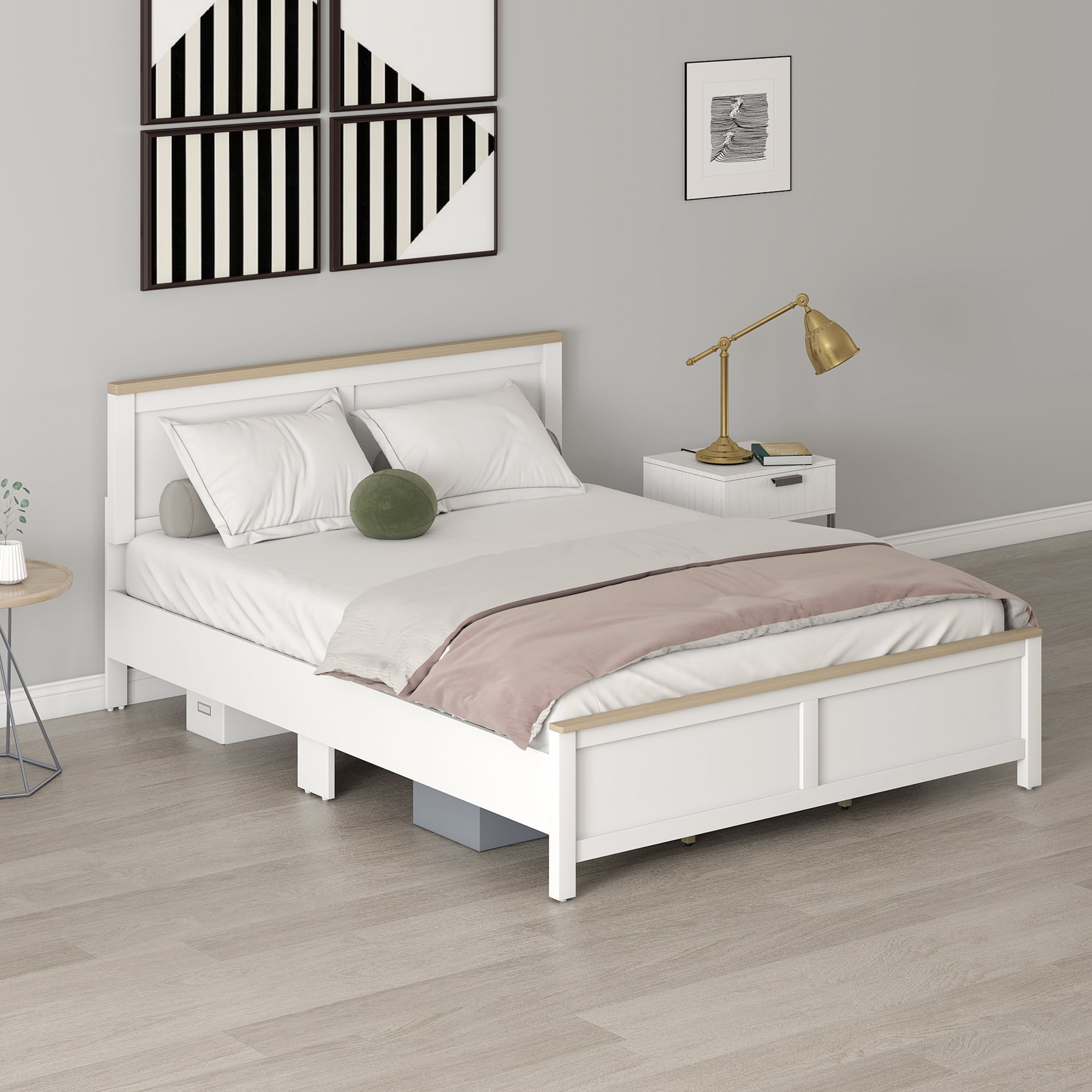 HOMCOM Queen Size Bed Frame with Headboard and Footboard, Queen Platform Bed Frame with Wooden Slats, No Box Spring Needed, Easy Assembly, White