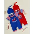 thumbnail image 3 of Cenuakty Baby Boy 4th of July Outfit Patriotic Short Sleeve Striped Romper with Letters Popsicle Embroidery Overalls and Hat, 3 of 9