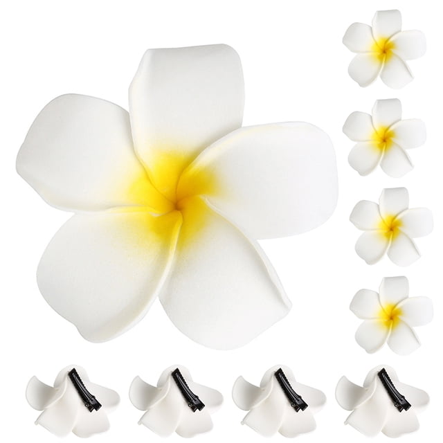 BRIGHTFUFU 24 Uds. Pinzas para el cabello hawaianas, pinzas para el cabello estilo playa, pinzas para el cabello con flores de Plumeria, accesorios para el cabello hawaianos