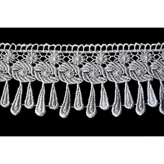 Altotux 3.25" Ivory and White Spiral Droplet Scallop Venice Lace Trim By Yard (Ivory)