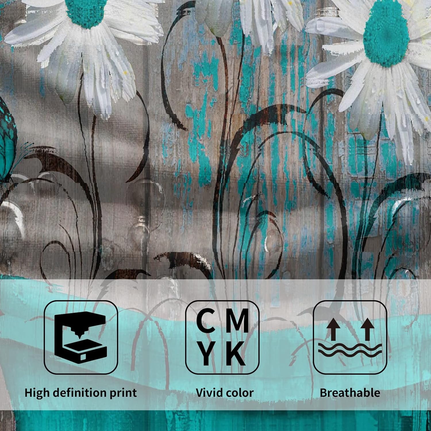 Retro Barn Teal Green Brown Floral Hand Towels  Daisy Turquoise Butterfly Fingertip Towel Set Rustic Wooden Kitchen Decor Dish Towels for Bathroom, Hotel, Gym,Spa