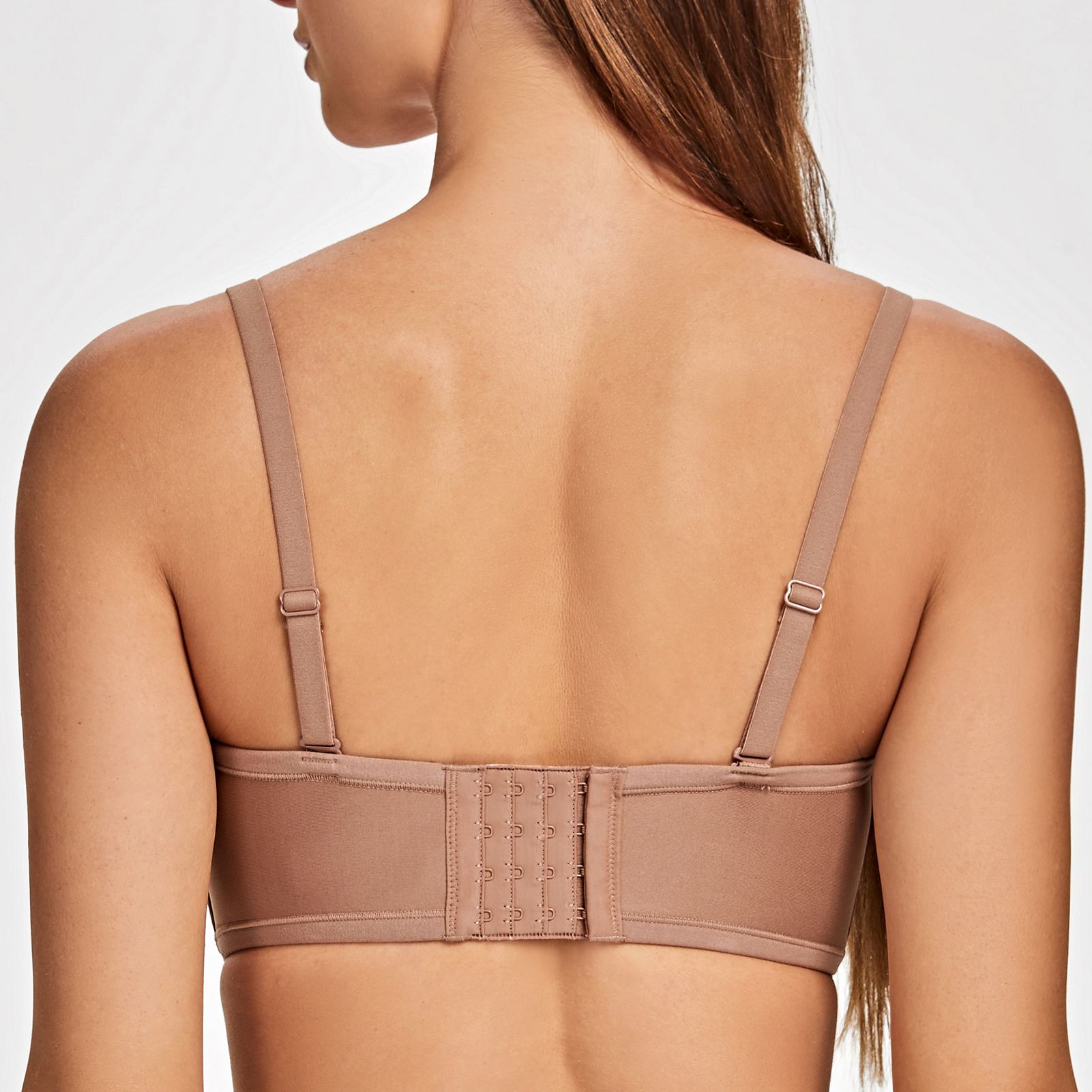 MELENECA Women's Strapless Bra for Large Bust Back Smoothing Plus Size with Underwire Brown 44E
