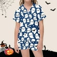 thumbnail image 2 of Glisme Halloween Nightwear For Girls 2 Piece Cute Ghost Graphic Short Sleeve Notch Neck Pyjamas Shorts Outfit Summer Fall Soft Girls Pajamas Size 6-7 Years Blue, 2 of 4