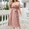 thumbnail image 3 of DJskiyers Summer Midi Dresses For Women Floral Plus Size Dresses V Neck Sundress Fashion Empire Waist Dress Short Sleeve Boho Dress, 3 of 8