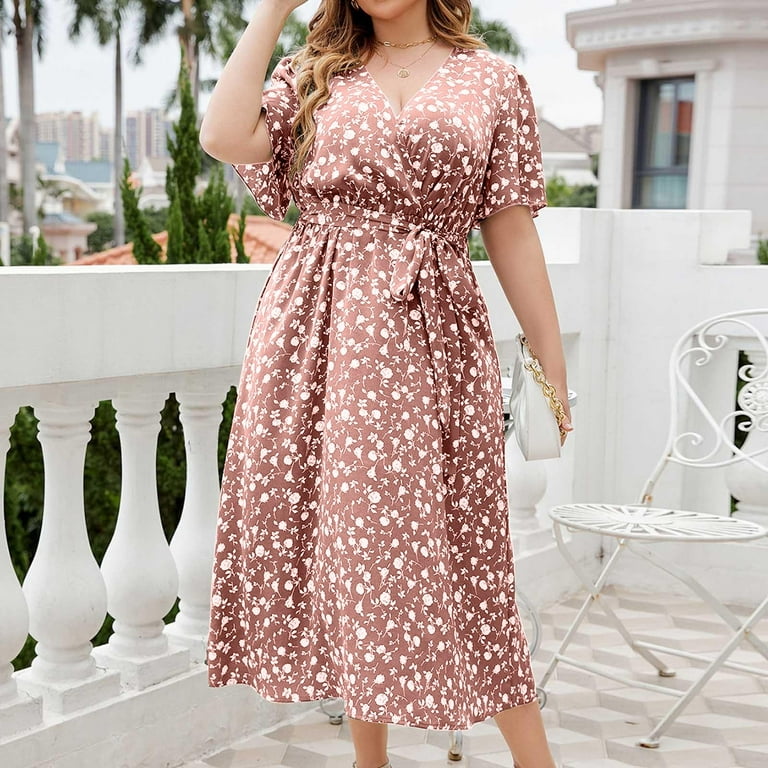 midi plus size empire waist dress Plus Size Pleated Midi Cocktail Dress with Empire Waist Mocha main image 1