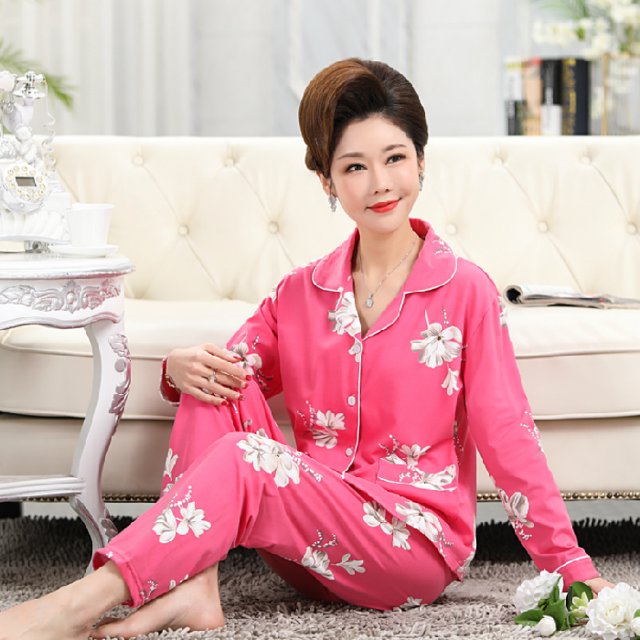 REDHOTYPE Mode Confort Grande Taille Imprimé Pyjama de Coton à Manches Longues Ensemble Pantalons de Pyjama Chaud en Vrac Homewear