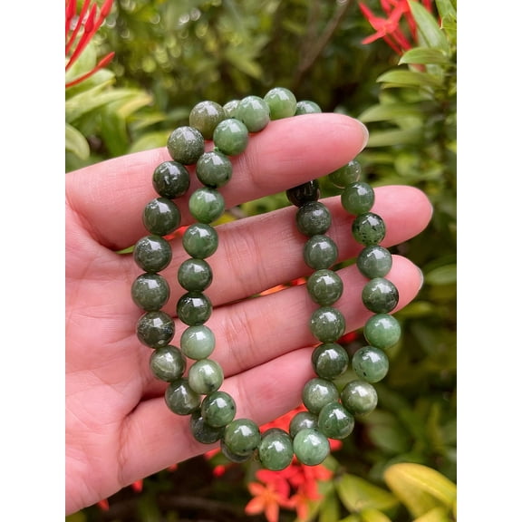 Nephrite Jade Crystal Bead Bracelet 6-8mm, Wholesale Genuine Nephrite Jade Stretch Gemstone Bracelet, Gift for Men & Women (1)