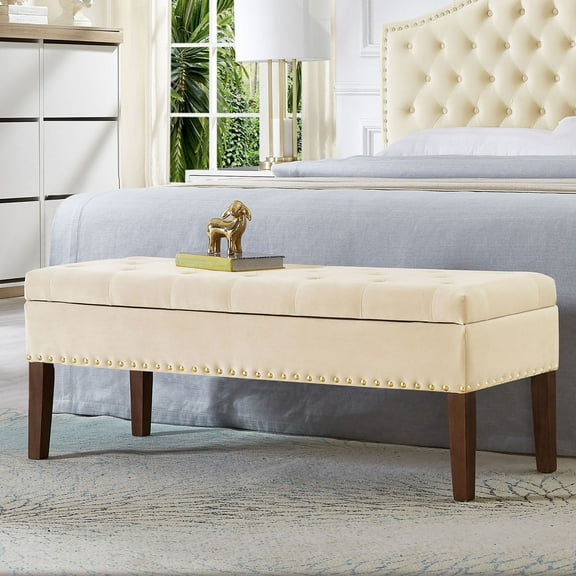 Plush Tufted Storage Bench Velvet with Wood Frame, 48 " Stylish Seating Solution for Bedroom, Living Room, or Entryway